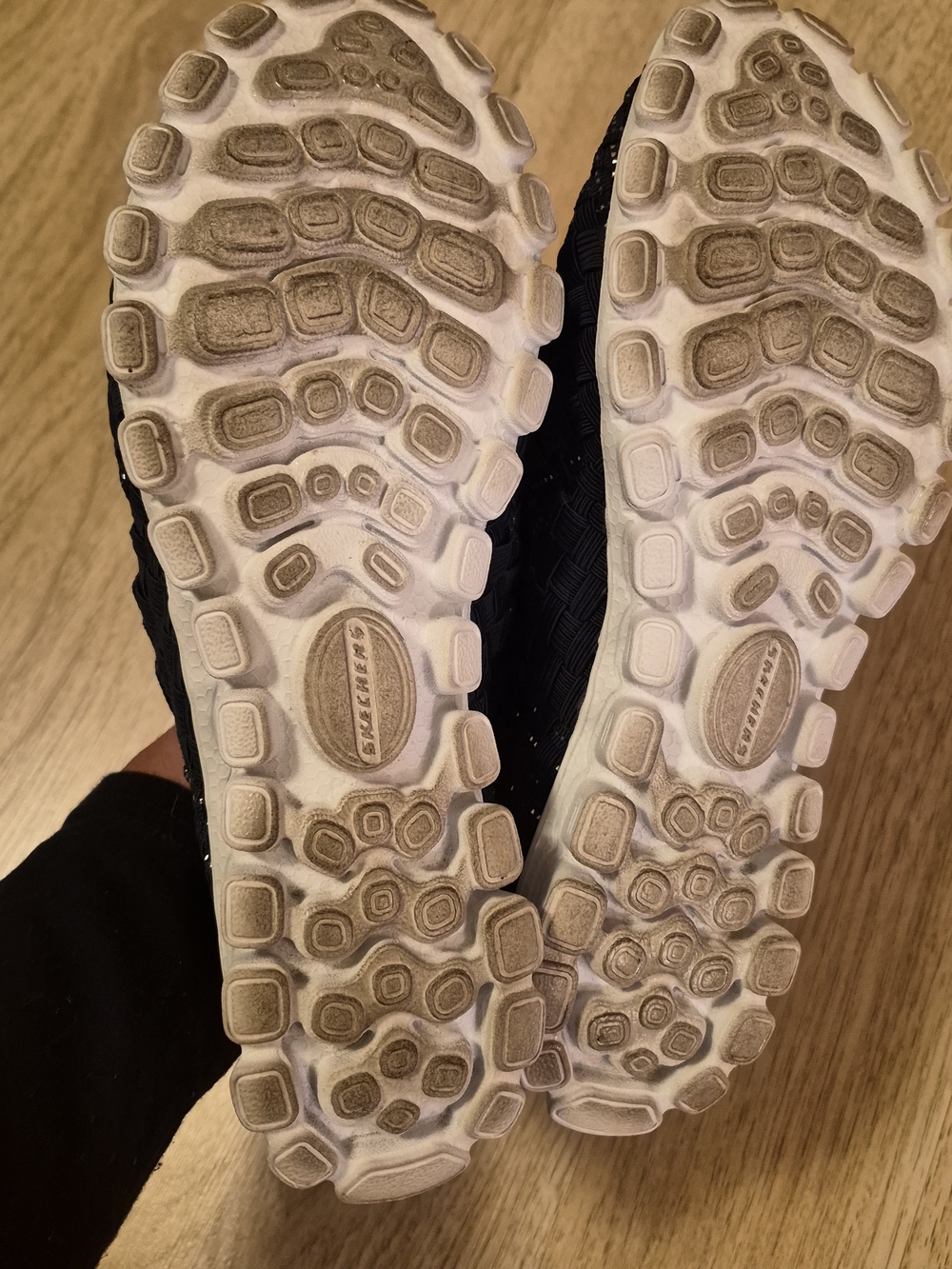Skechers Navy Woven Slip-On Sneakers with Pink Insoles - Picture 7 of 9